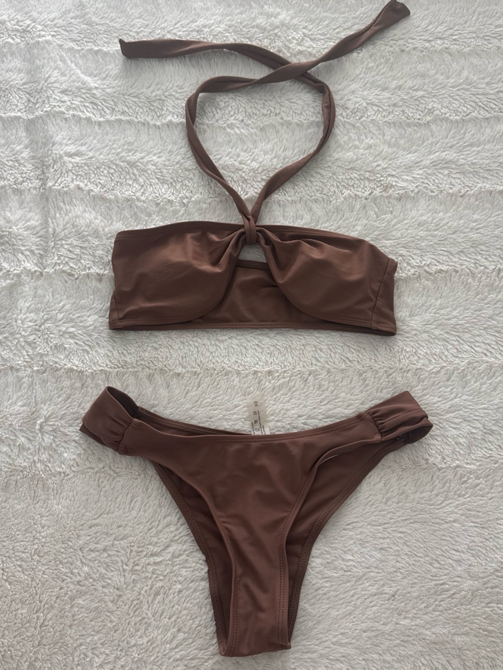 Shein Brown Bandeau Halter Bikini Set, Size XS